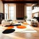 Handcrafted Orange Circle Abstract Living Room Rug